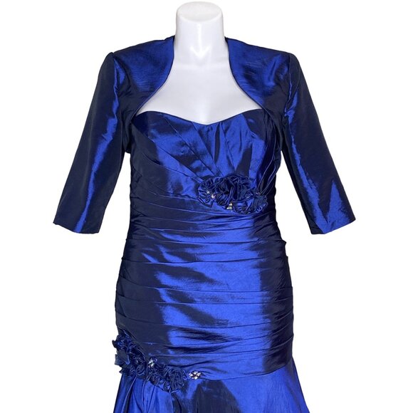 Cameron Blake by Mon Cheri NWT Taffeta Jacket Dress, Sapphire Blue Women's 14 - Picture 4 of 16